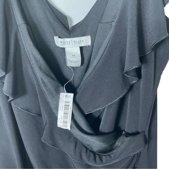 NWT WHBM Black Knit Ruffle V-Neck Side Ruched Dress Womens - Picture 4 of 4